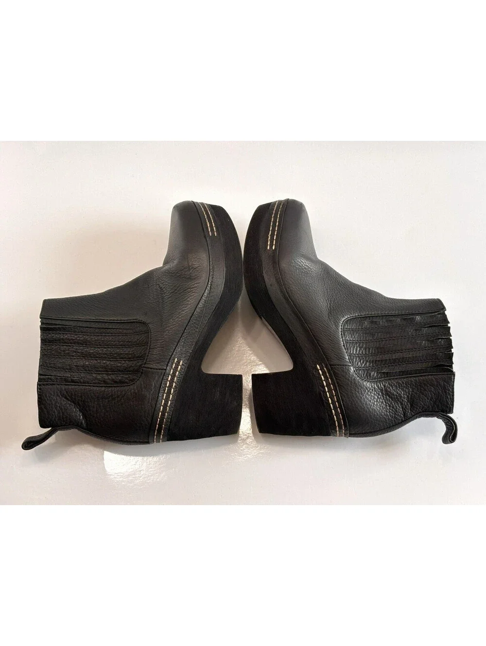 Antelope Women's 6.5 Black Leather Chelsea Platform Ankle Boots Comfy Block Heel